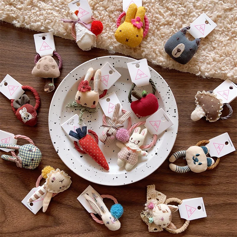 2025 mignon Animal fruits cheveux élastique cheveux fille élastique rouge pomme cheveux élastiques chouchou bébé fille enfants dessin animé lapin elastique à cheveux corde anneau cadeau chapeaux