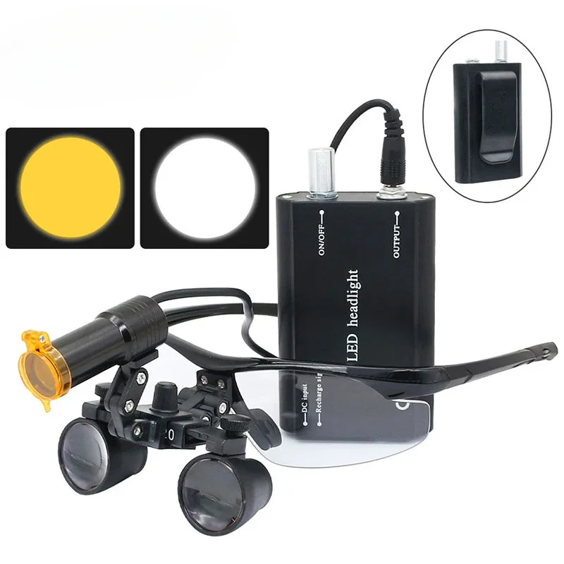 Dental Loupes 2.5X/3.5X Binocular Magnifier 5W LED Oral ENT Examination Yellow Filter Dentistry Medical Headlight Yellow Filter