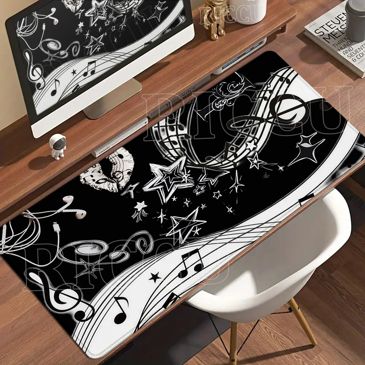 Music Notes Piano Tablepad Black White Polka Dots Mouse Pad PC Gamers Mechanical Keyboard Deskmat Rubber Anti-Slip Lock-Edge Rug