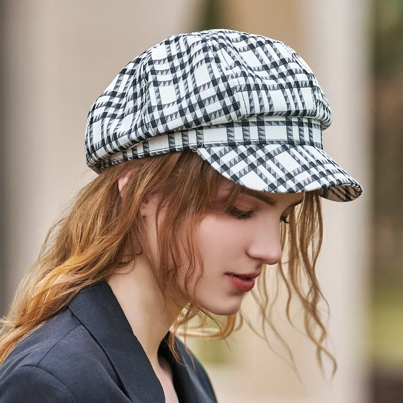 Women Fashion Berets Autumn Winter Solid Felt Berets Hat For Girls Plaid Vintage Hat Cap Mujer Octagonal Hats Ladies Boina Caps