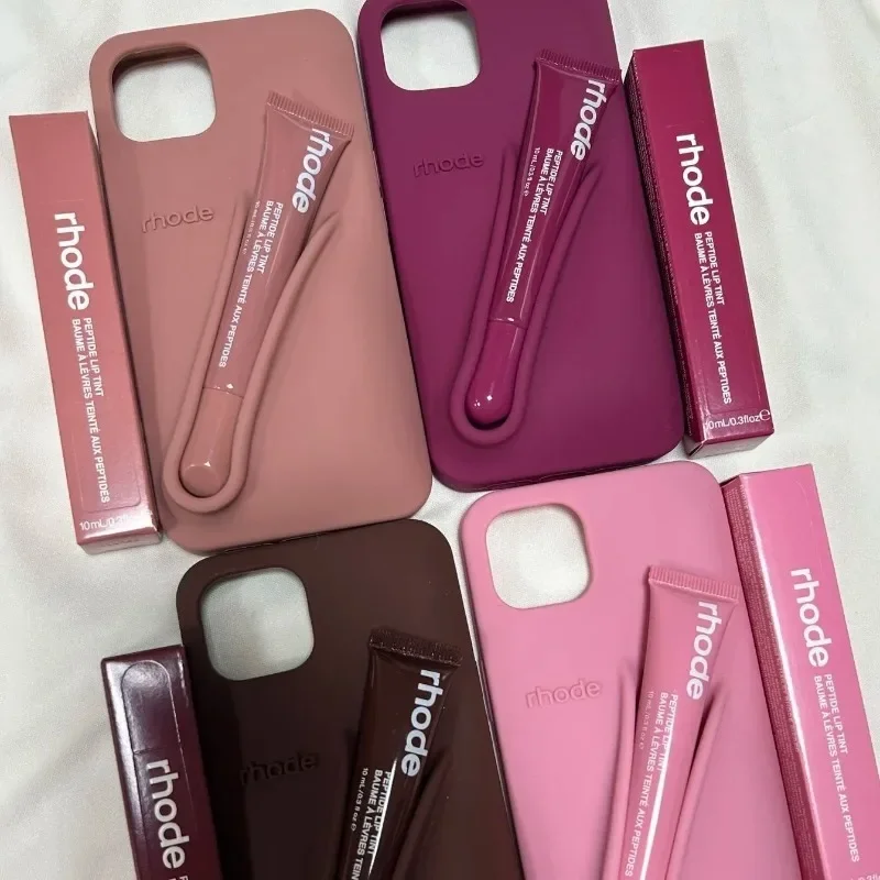 Funda de teléfono con soporte de lápiz labial Rhode de alta calidad para IPhone 16/E 15 14 13 12 11 Pro Max Plus, funda de silicona suave de Color caramelo Simple