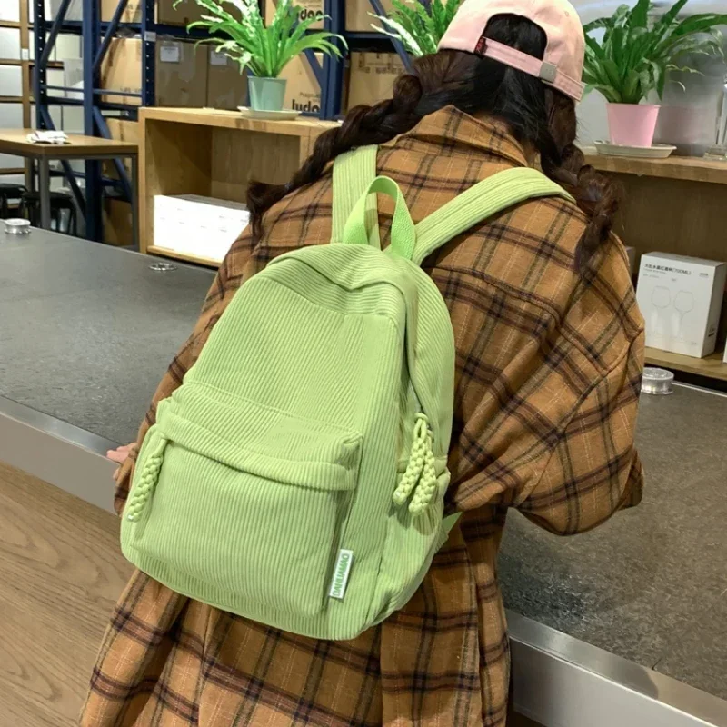 High Quality Large Capacity Corduroy Backpacks Solid Zipper Simple Versatile Schoolbags for Women Fall 2024 Casual New Style