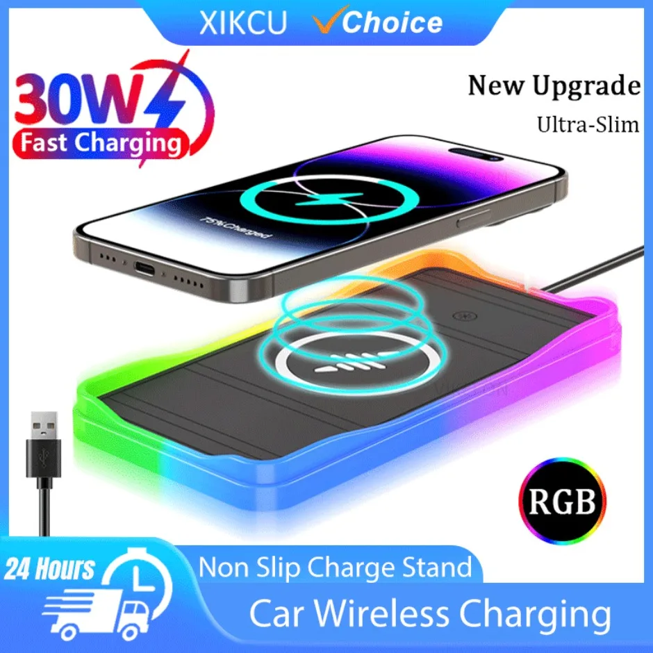 

Автомобильное беспроводное зарядное устройство, нескользящая подставка для зарядки телефона для iPhone 12-16 Pro Max AirPods Pro, Samsung Xiaomi, подставка для быстрой зарядки