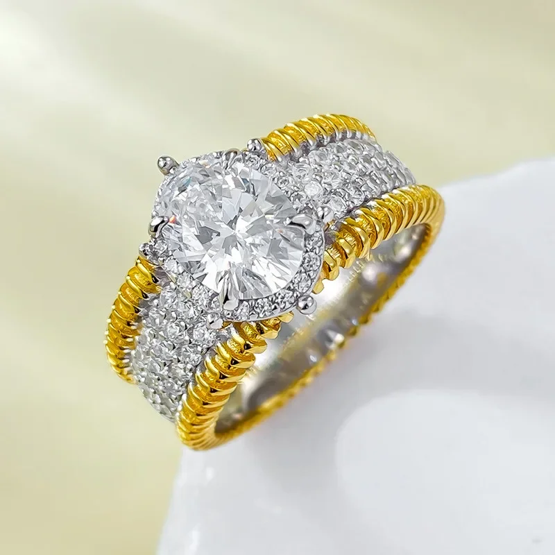 New New S925 Silver Plated Divided Gold 6 * 8 Oval Wealthy High end Fashion Ring Women's Wedding Jewelry