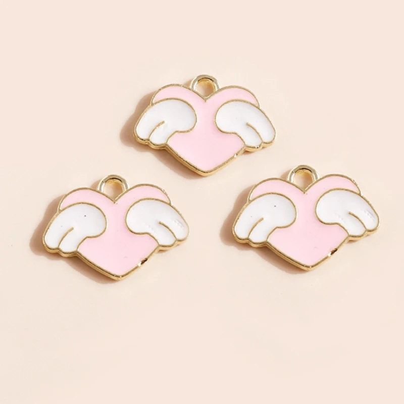 Leslie 10pcs 17*13mm 5 Color Flying Wings Love Heart Charms for Jewelry Making Enamel  Charms DIY Earrings Pendants Necklaces