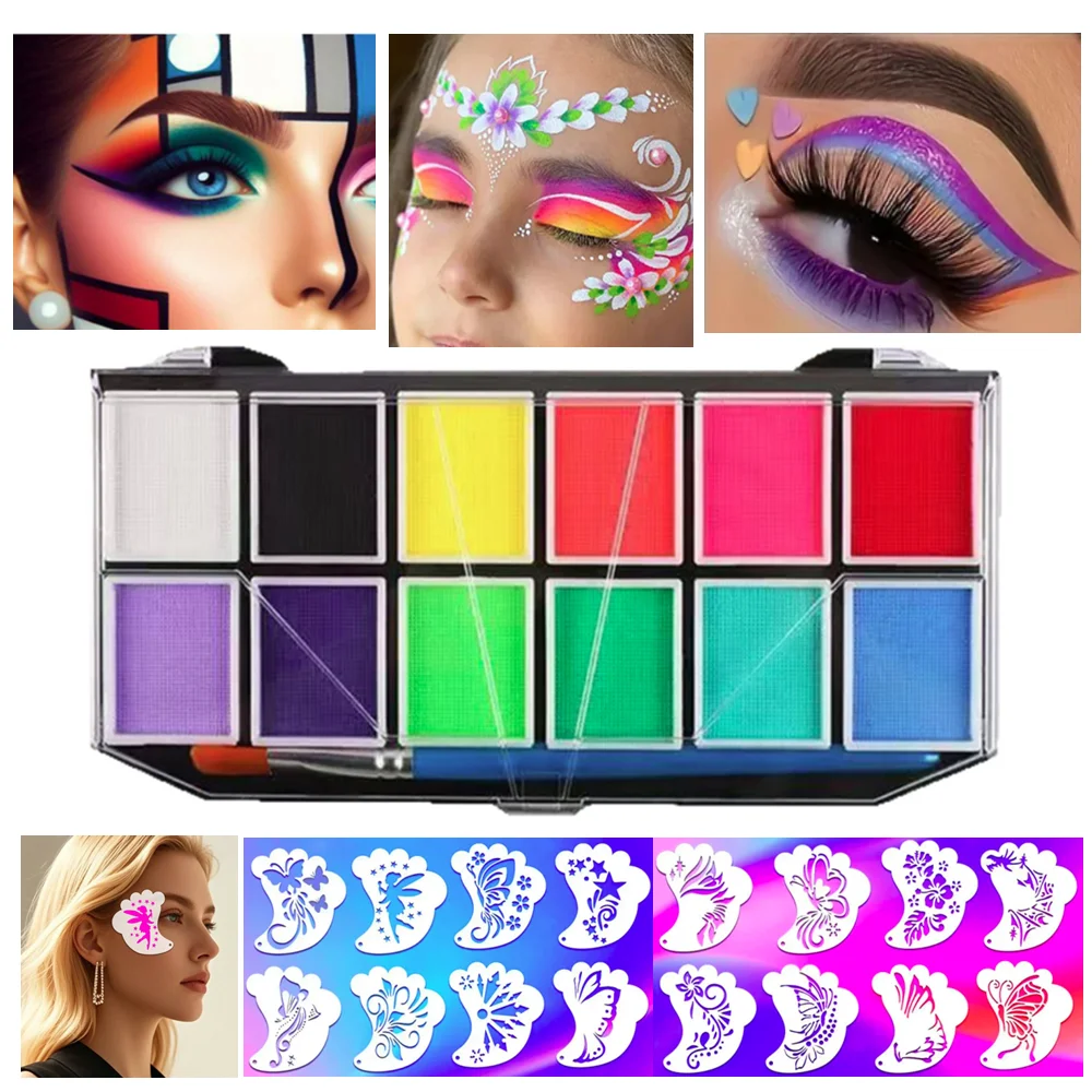 Face Oil Paint 12 Colors Water-Soluble Body Painting Stage Makeup Cream Halloween Christmas Face Paint Templates Makeup Kit
