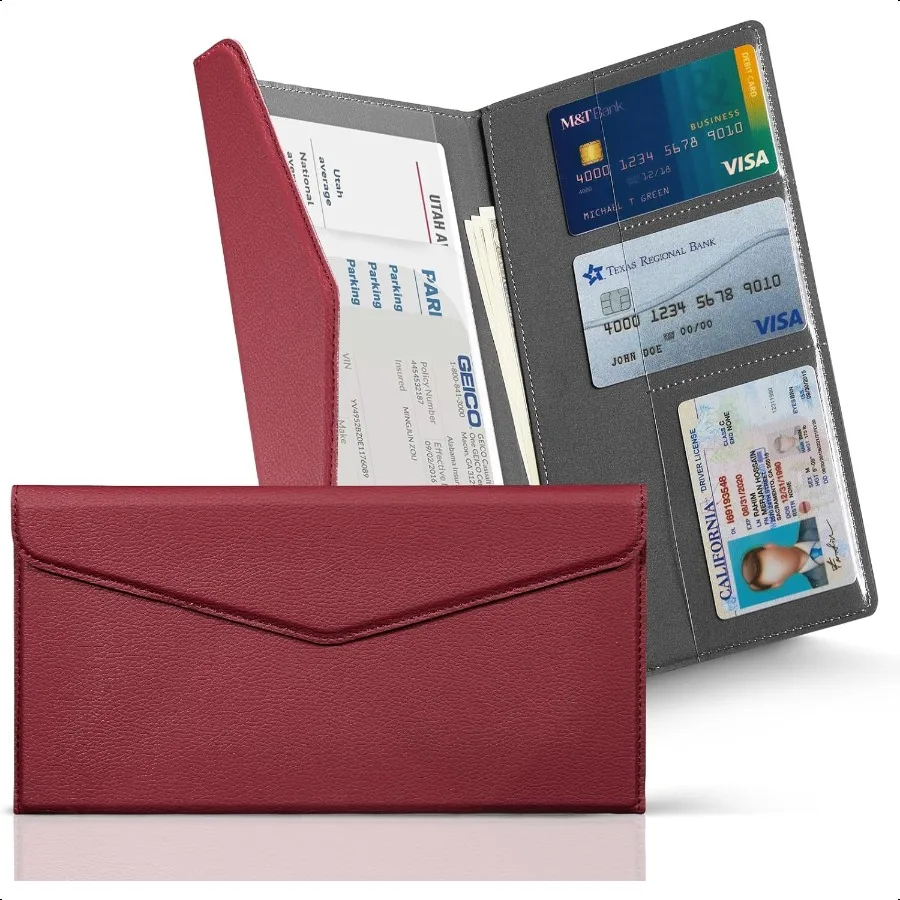 Porta documenti e assicurativi per auto in pelle con vano magnetico Portaoggetti per veicoli Portaoggetti per carte di patente di guida Em