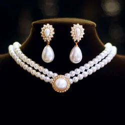 3pcs Luxurious Women Jewelry Set Fashion Highquality Pearl Jewelry Birthday Party Wedding Accessory Elegant Necklace Earring Set