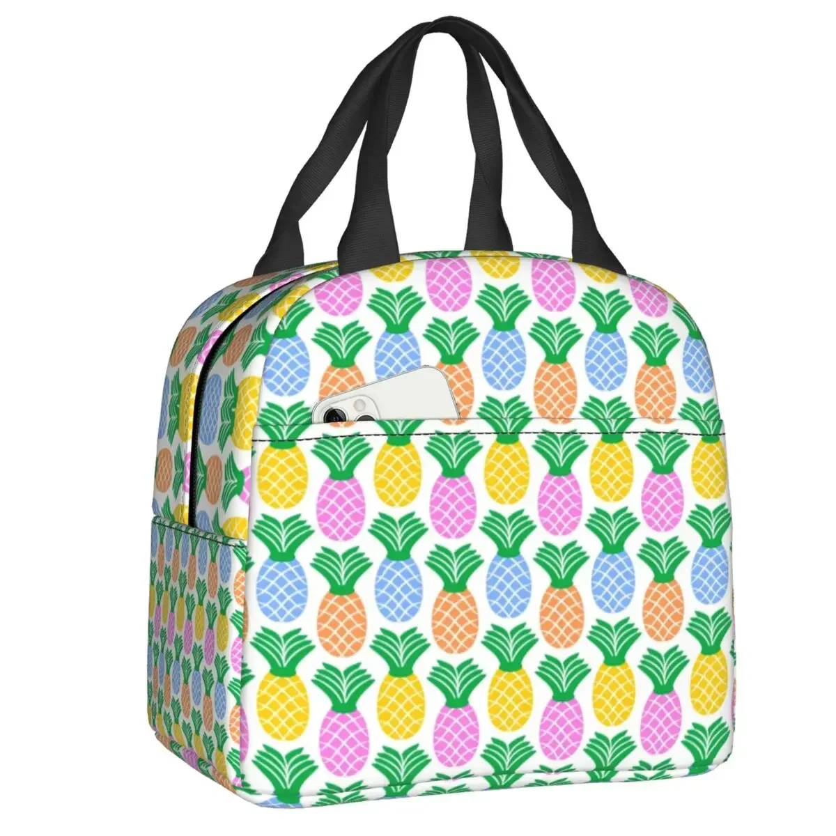 Watercolor Pineapple Pattern Insulated Lunch Tote Bag for Women Portable Thermal Cooler Bento Box Outdoor Camping Travel