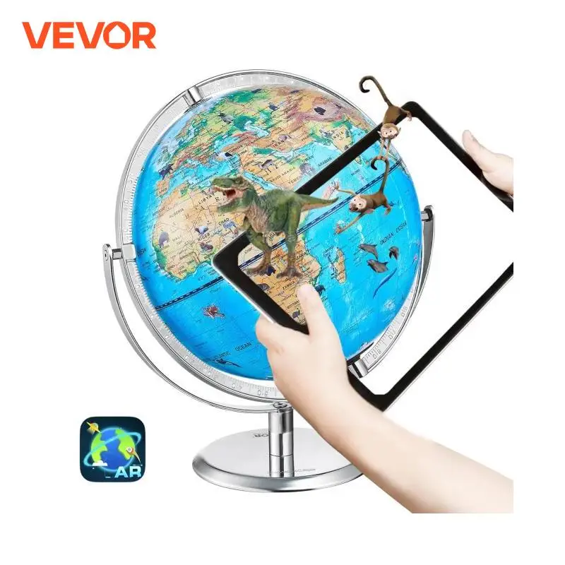 VEVOR Educational Globe 10in/254mm Interactive AR World Globe LED Night Lighting,  AR APP Compatible with Android or iOS Devices