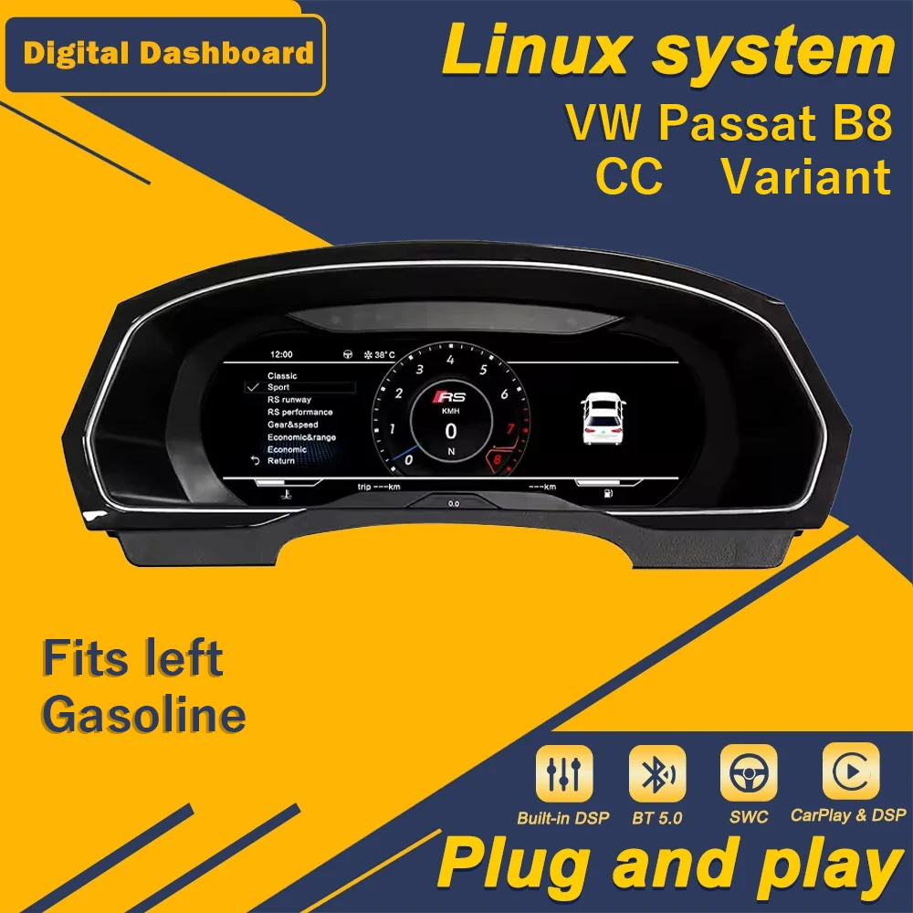 

Car 12.3 Inch Digital Dashboard Cluster Panel Digital Instrument Virtual for VW 2016-2021 Passat B8 or CC 2019-2021