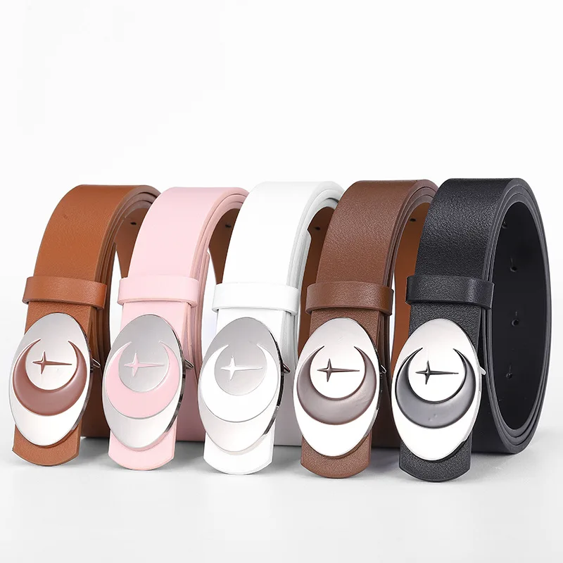 

Punk Metal Elliptical Buckle Waist Belt Gold Buckle Western Belts Women Black Leather Belt Retro Waist Belts Fashion Accessories