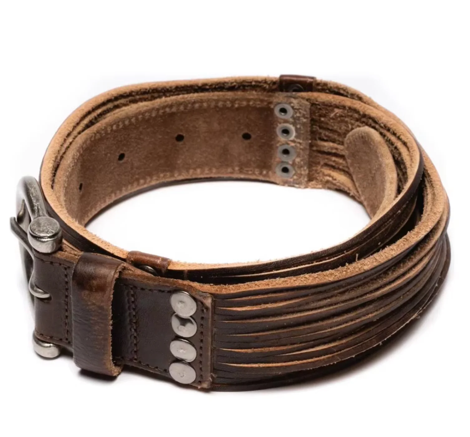 No faith studios serpentine lines fringed rivets old belt first layer cowhide handmade belt