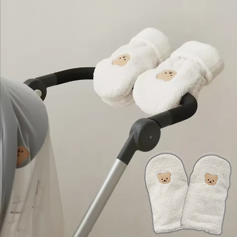 

Korean Baby Stroller Gloves Embroidered Bear Fleece Glove Winter Thick Windproof Warmer Hand Muff Pram Handle Accessories 2025