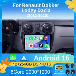 Android 16 For Renault Dokker/Lodgy Dacia 2012 - 2020 Car Radio Multimedia Player Android Auto Carplay Head Unit Navigation GPS