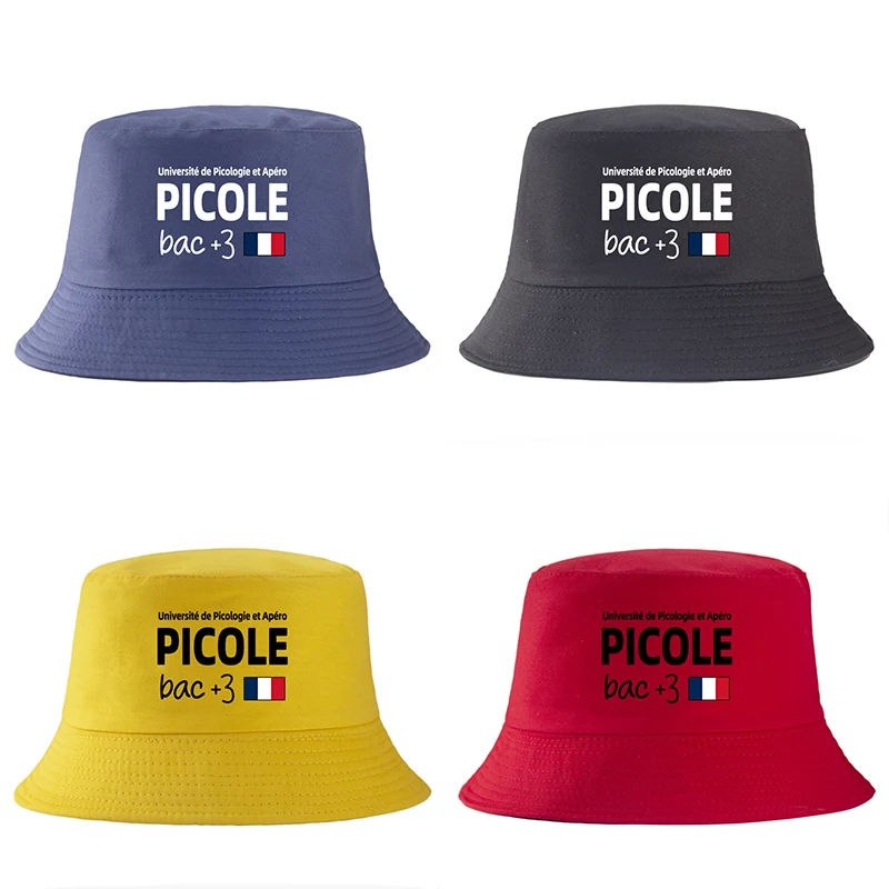 Chapéu Bucket de Algodão Reversível Unissex com Estampa de Humor Francês Picole Bac+3, Chapéu de Sol, Chapéu de Pescador, Chapéu Bob, Estilo Hip Hop, University of Picologie Apéro