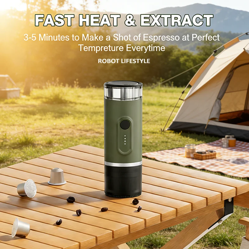 Portable Rechargeable Coffee Machine 2-in-1 Coffee Maker for Travel Outdoor Camping , 20Bar,9000mAh Battery, Fast Heat Extract