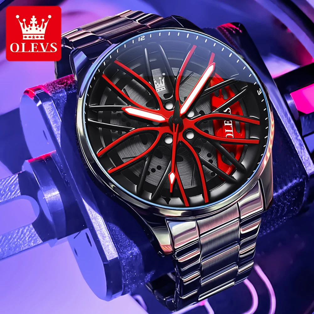OLEVS 9937 Men Watch Luxury Rotating Hub Dial Waterproof Luminous Stainless Steel Fashion Trend Quartz Watch Men Sports Watch