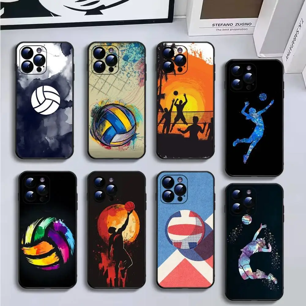 

Volleyball Painted Phone Case For iPhone16,15,14,13,12,11 Plus,Pro Max,XS,X,XR,SE,Mini,8,7,Soft Black Cover