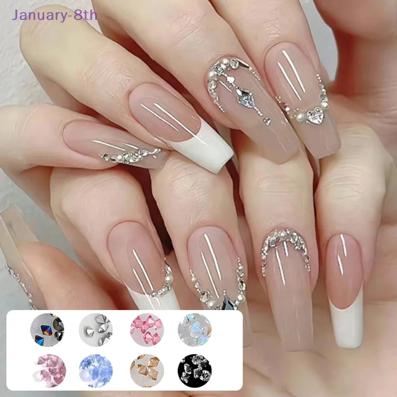 1 Zak Mini Nail Art Strass Micro Transparant Mix Kleur Puntige Bodem Glanzend Kristal Nageldecoratie Glas