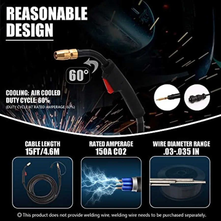 15FT M-150 M-15 M15 M150 MIG pistolet de soudage torche de soudage Stinger remplacement pour Miller 150A millermatic 90 35/120/ 130/ 130XP/ 1