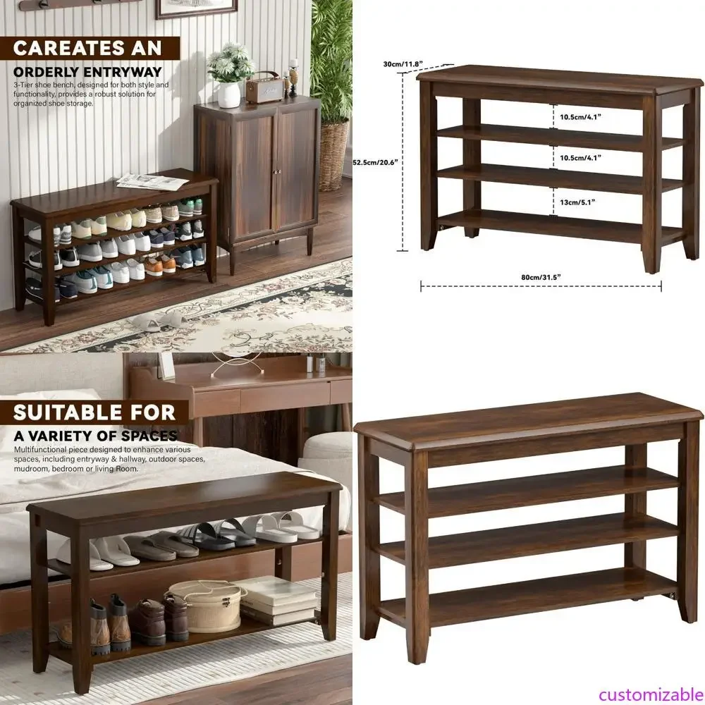 

Прихожая тумба-органайзер для обуви из каучукового дерева с 3 регулируемыми полками для прихожей, коридора, у входной двери