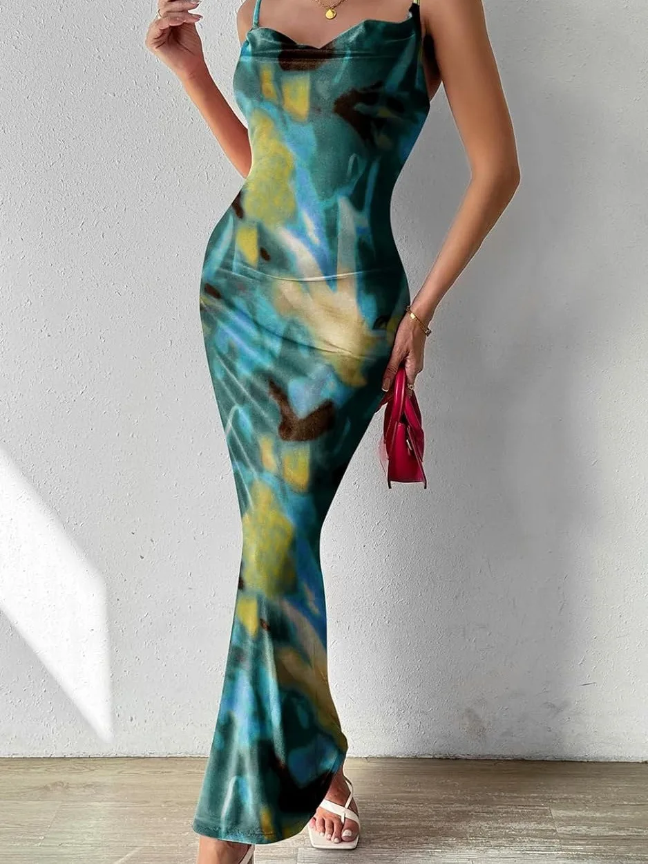 Sukienki damskie Blue Jean Print Sleeveless Strapless Midi Bodycon Maxi Dress 2024 Sexy Vestidos Club Party Evening Sundress — zdjęcie 5