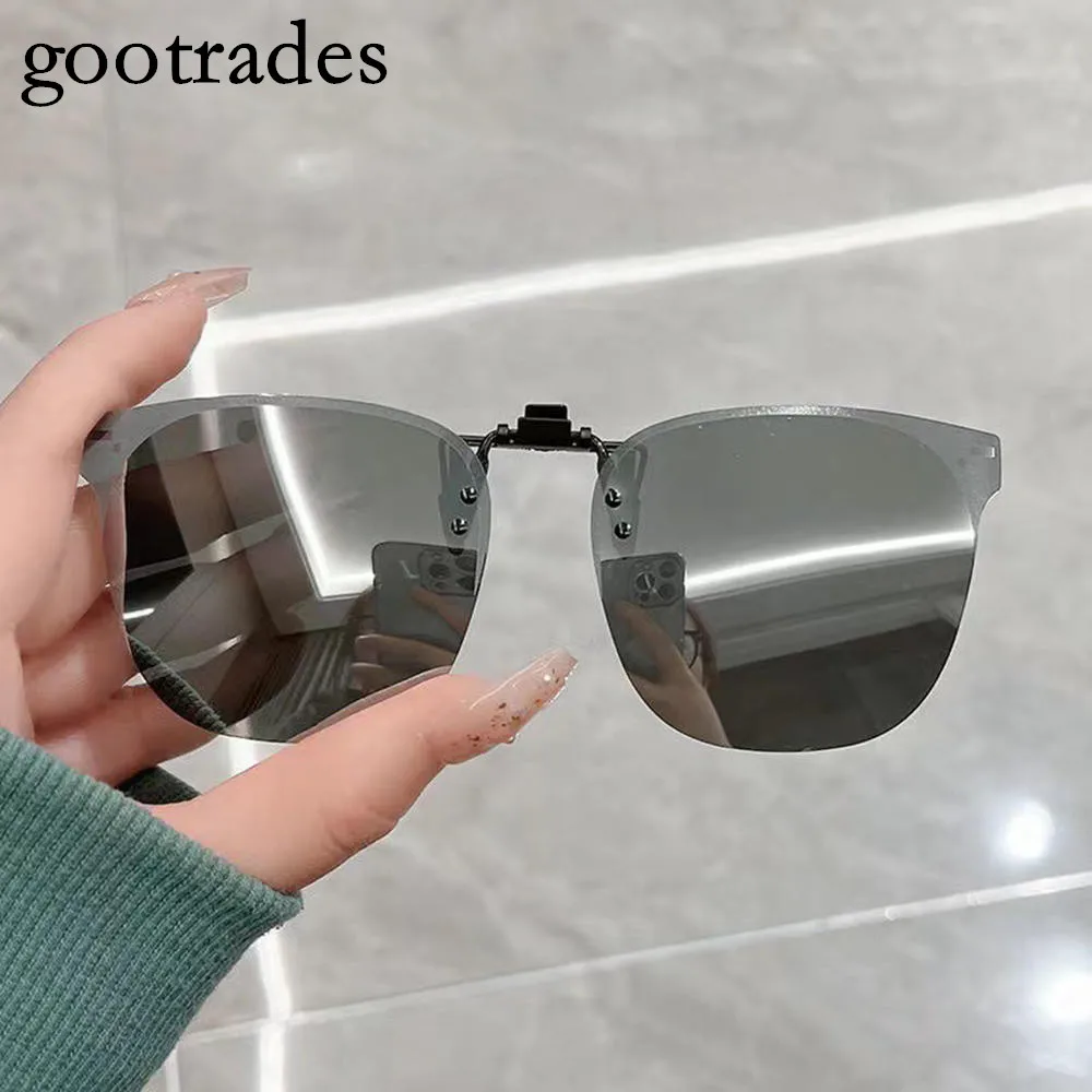 

gootrades Men Clip On Sunglasse Polarized Flip up Glasses Women Gradient Photochromic Anti UV400 Sunglasses Night Vison Goggles