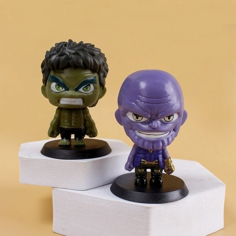 6개 세트 마블 어벤져스 헐크 아이언맨 스파이더맨 토르 애니메이션 피규어 데스크탑 모델 장식품 자동차 장식 컬렉션 어린이 선물 장난감