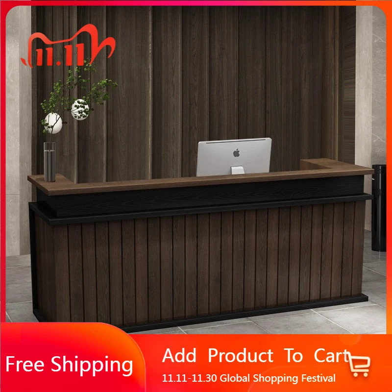 

Wood Hotel Reception Desks Shelves Welcome Display Aesthetic Reception Desks Simple Long Mostrador De Tienda Lounge Furniture