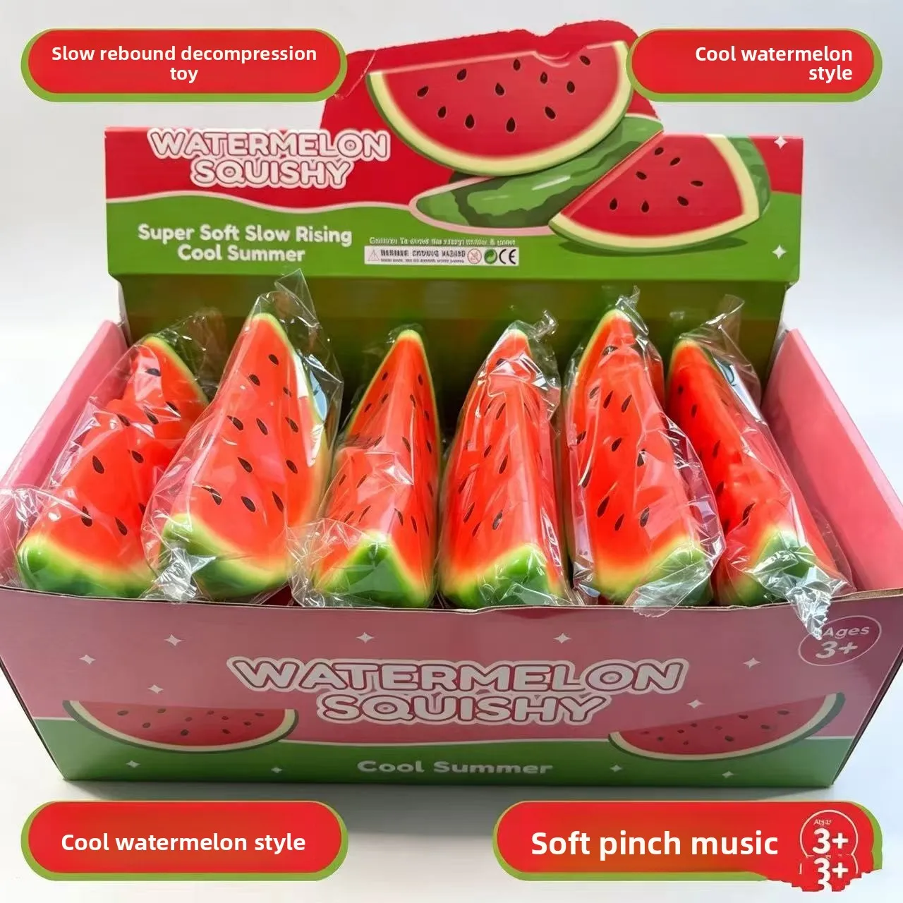 PU Slow Rising Squishy Toy, Realistic Watermelon Fruit Squeeze Stress Relief Fidget Toy for Kids & Adults
