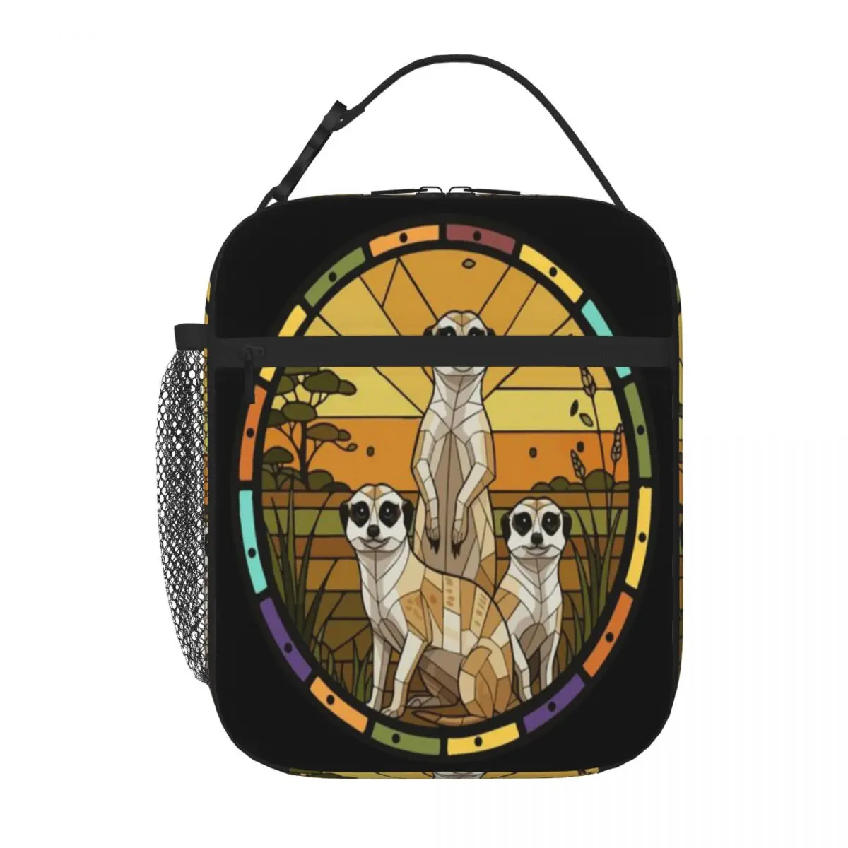 Bestselling Meerkat Family Stained Glass Art Wildlife Transparent Detail Food Storage Bag Kid Outdoor Class Office Lunch Bag