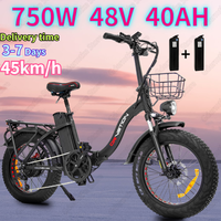 E Bike 750W Powerful Motor 48v40ah Samsung Battery Adjustable Speed Electric Bike Folding 20*4.0 Inch Fat Tire Electric Bicycle