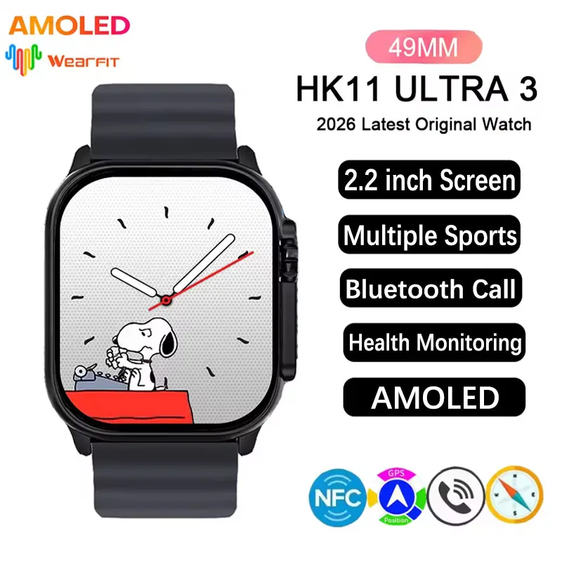 Novo Smartwatch HK 11 ULTRA 3 2026, 49mm, AMOLED, Chamada Bluetooth, Rede, Relógio, NFC, Bússola, Smartwatch para Homens e Mulheres ﻿