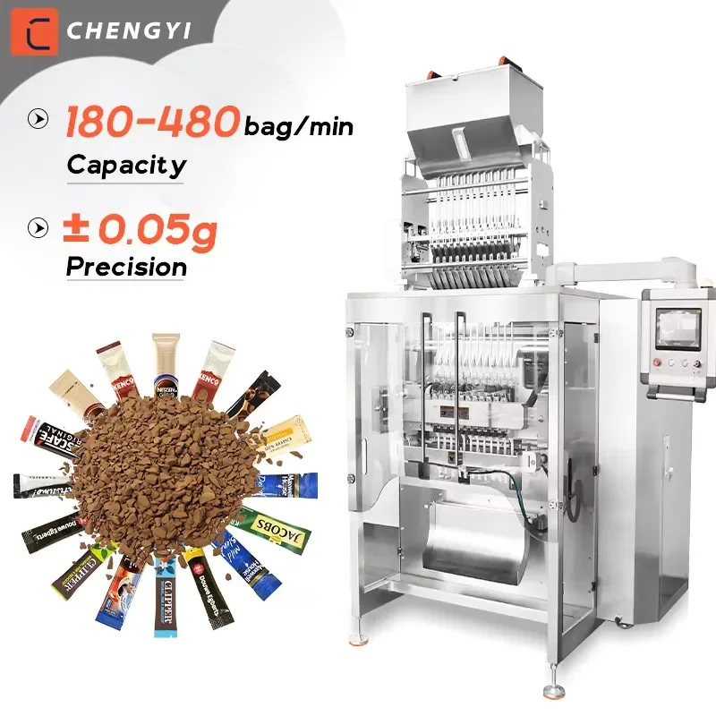 Full Automatic Multi Lane Vertical Back Seal Small Bag Filling   Dried Espresso Granule Sachet Coffee Packing Machine