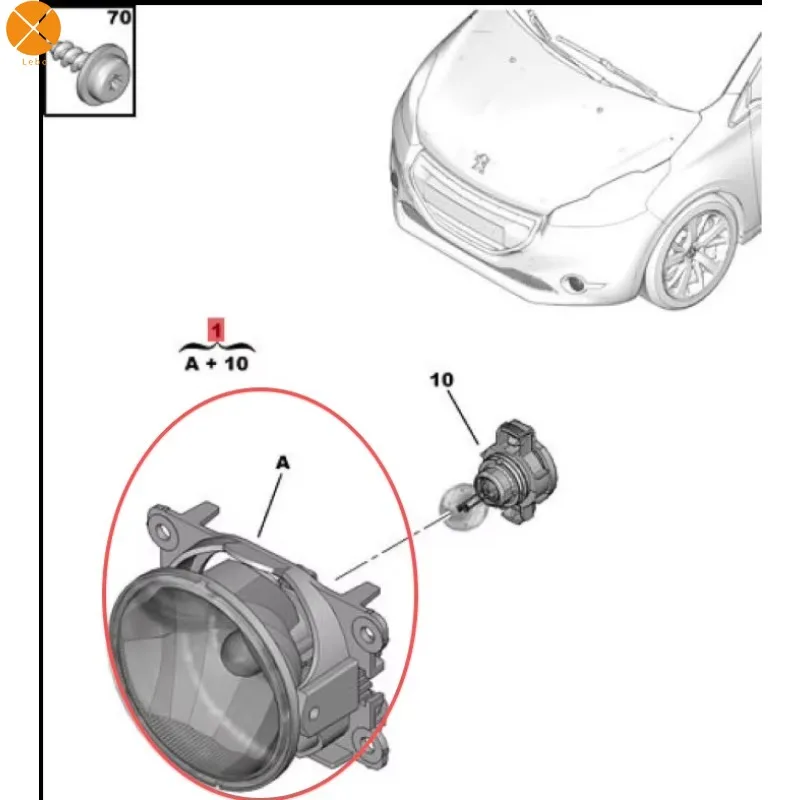 1Pair  OEM 9675450980 Front Fog Light Assembly Fog Light Lamp With Bulb For Ford Mondeo Fusion Peugeot 208 307