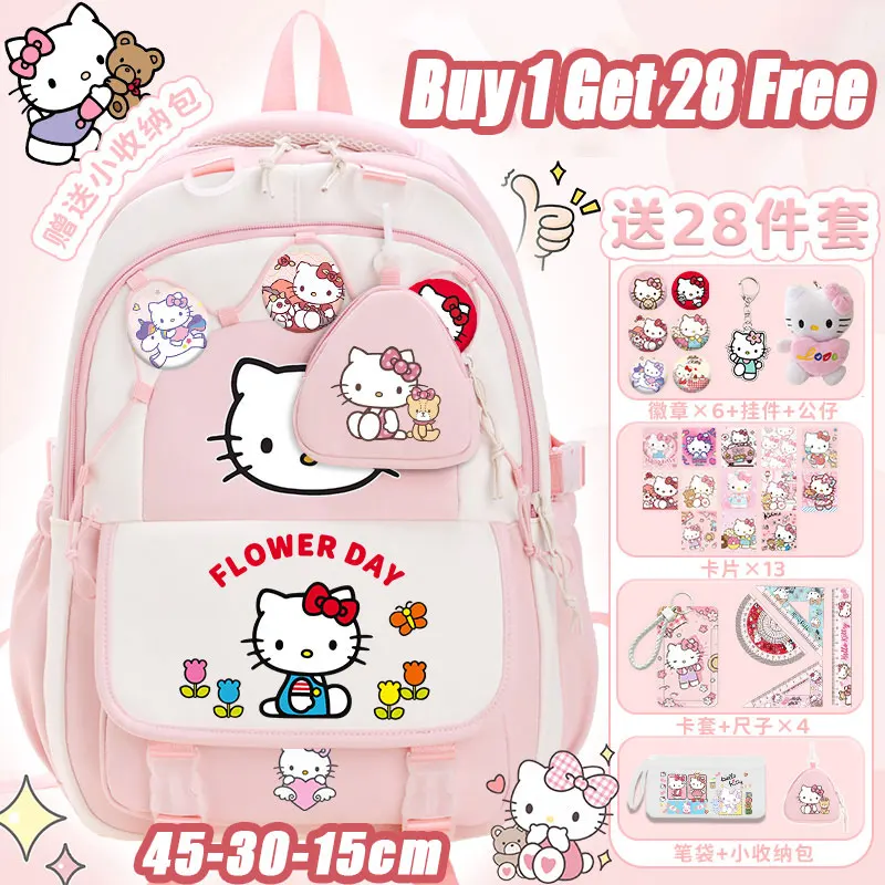 Hello Kitty backpack cartoon Sanrio backpack bag Nylon material lightweight spine protection large-capacity school backpack