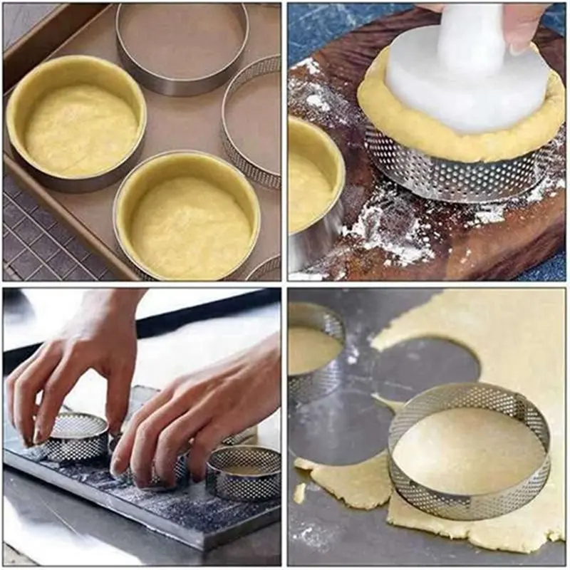 A93Z 10Pcs 15Cm Circular Tart Rings With Holes Stainless Steel Fruit Pie Circle Cake Ring Mousse Mold Kitchen Baking Mould