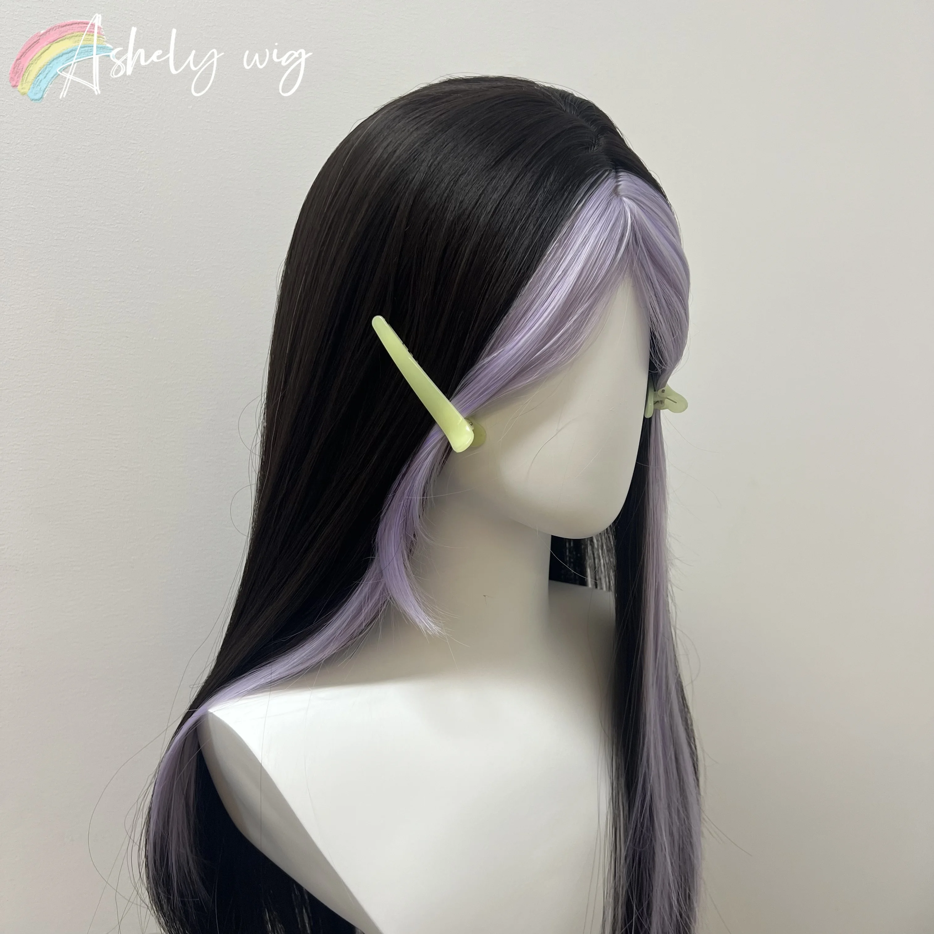 Ashely roxo destaque peruca 26 polegada longa reta lolita perucas para mulheres fibras de alta temperatura perucas sintéticas para uso diário