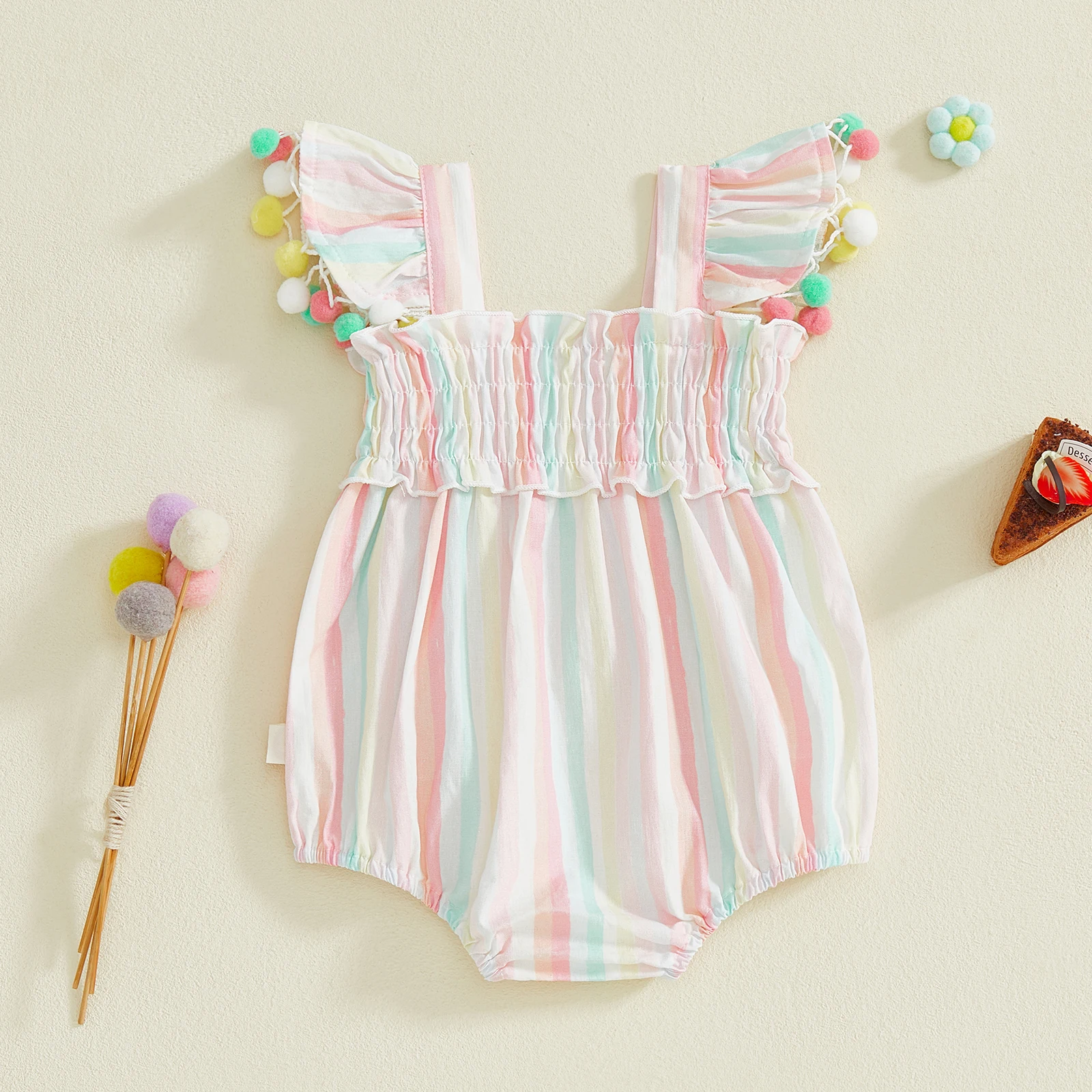 بدلة صيفية للأطفال الرضع البنات مخططة ملونة بأكمام طويلة ملابس لطيفة