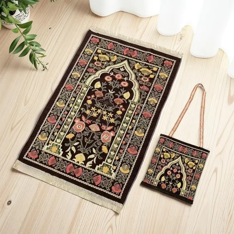 Muslim Worship Sajadah 2Pcs Set Portable Prayer Mat With Tassels Storage Bag Islamic Travel Rug Blanket For Outdoor Home Use