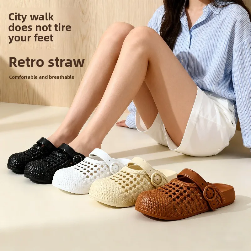 

Women's Barefoot Shoes Flat Bottom Anti Slip Retro Weaving Fashion Beach Slippers EVA Camping Hiking Leisure Sports Sandals 2026