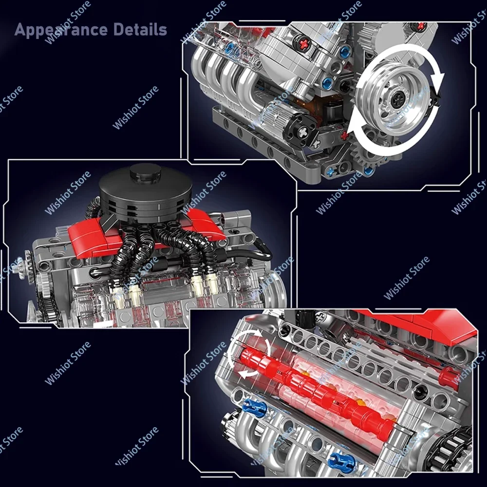 Mould King 10171 LSX454 V8 Engine Motorized Simulation Model Electrically Drive Building Blocks Technical Car Parts Toys Gift