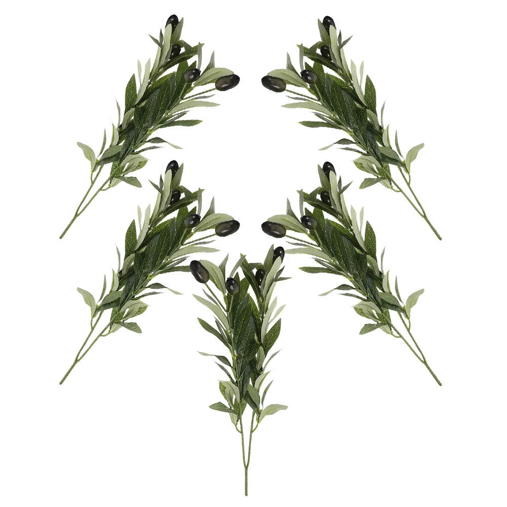 

5Pcs Artificial Olive Branches Realistic Green Stems Perfect for Vase Tabletop Home Decor Faux Olive Tree Branches