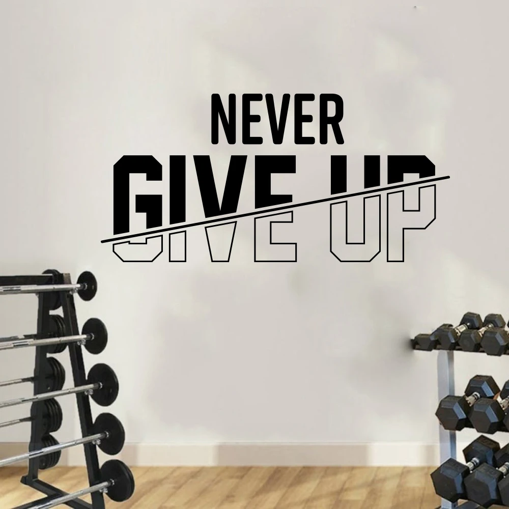 Never Give Up Motivational Gym Wall Stickers Decals Minimalist Fitness Quote Sport Exercise Work Out Studio Decor