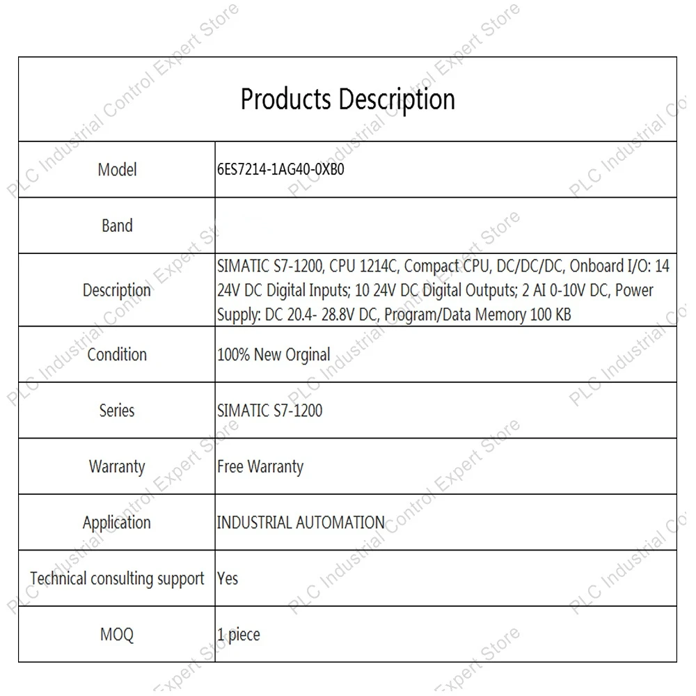 New Original 6ES7214-1AG40-0XB0 Simatic S7-1200 Compact CPU 1214C Module PLC 6ES7 214-1AG40-0XB0 PLC Controller