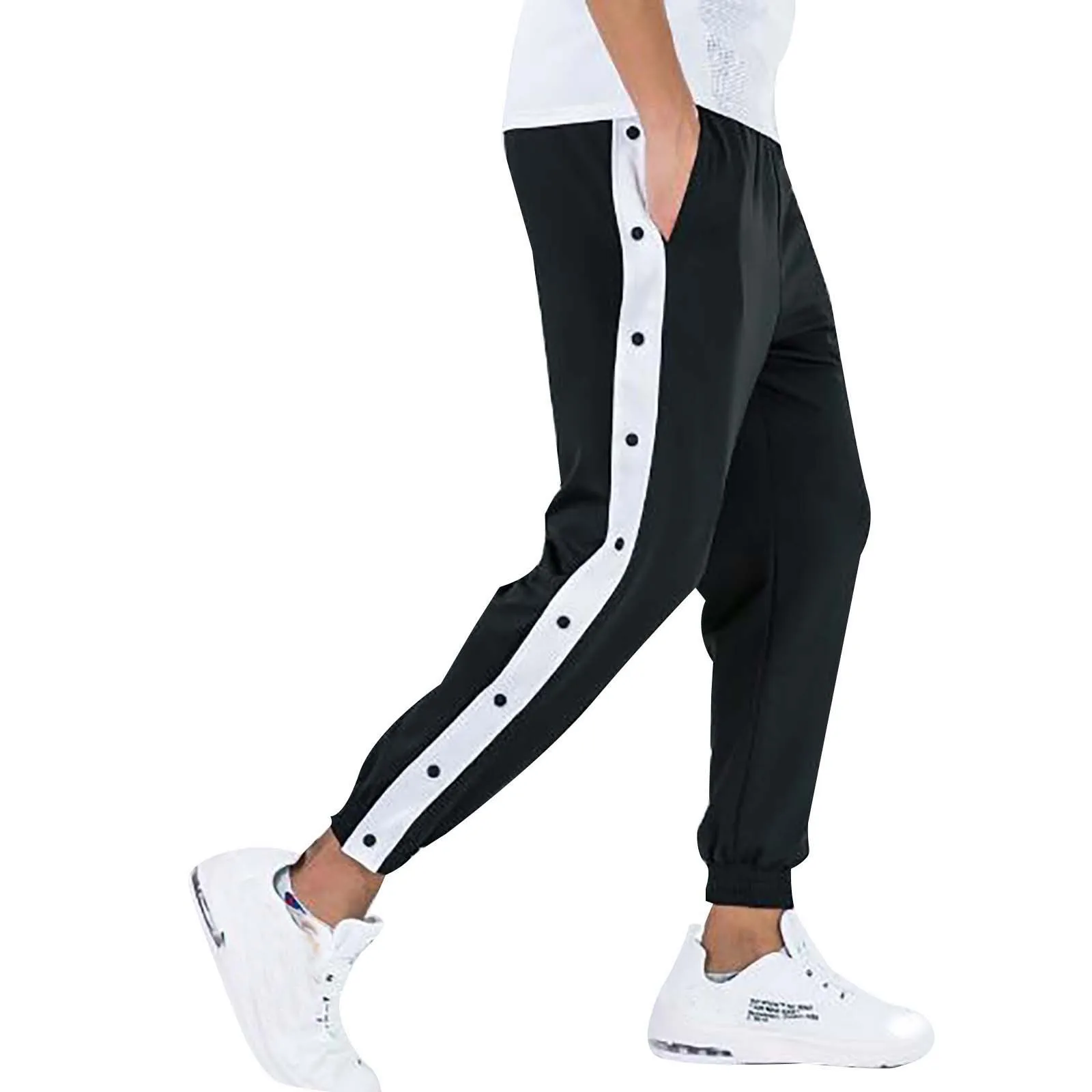 Pantalones deportivos holgados para hombre, pantalón con botones y bolsillos laterales, para entrenamiento de baloncesto, con puños elásticos