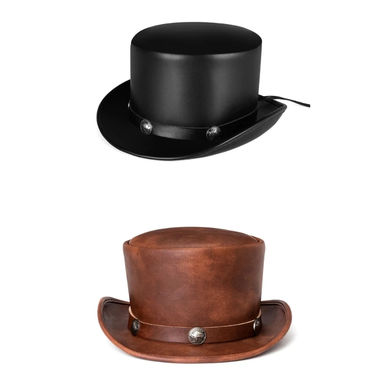 Magician Top Hat Steampunk Hat PU Pork Pie Hat Steampunk Top Hat BowlerHat Dropshipping