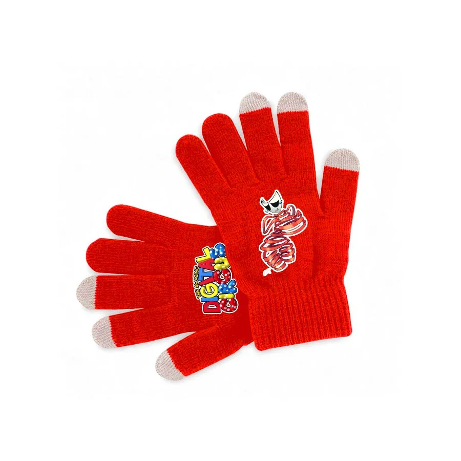 The Amazing Digital Circus Pomni Gloves Anime Cartoon Full Finger Printed Gloves Red Knitted Touch Screen Mitten Christma Gift