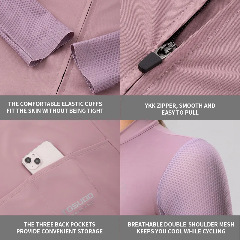 سترة TOSUOD النسائية لركوب الدراجات بأكمام طويلة من الجيرسيه MTB Road Bike حماية من الشمس ضيقة سريعة الجفاف ملابس رياضية قميص نحيف